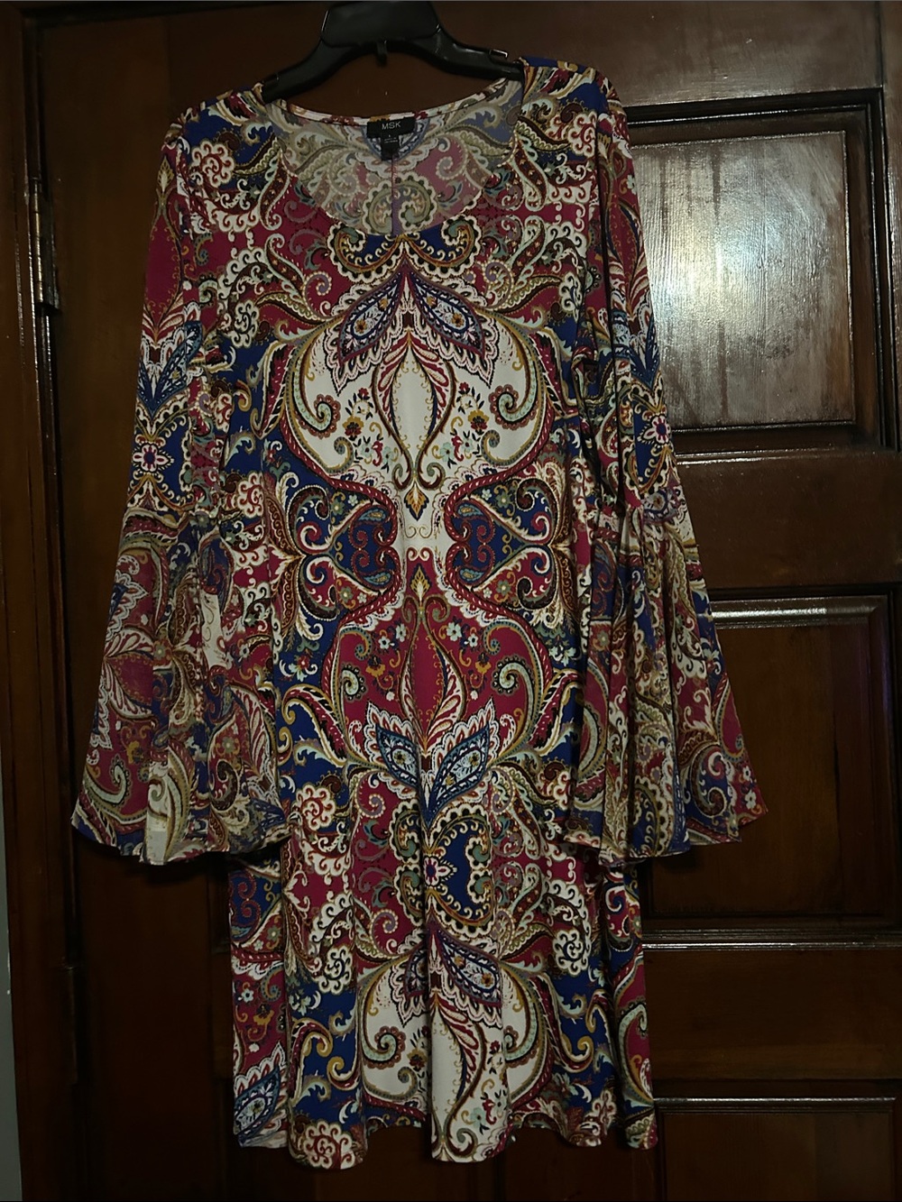 MSK Multicolor Paisley Bell Sleeve Tunic - Blue, Pink, Gold
